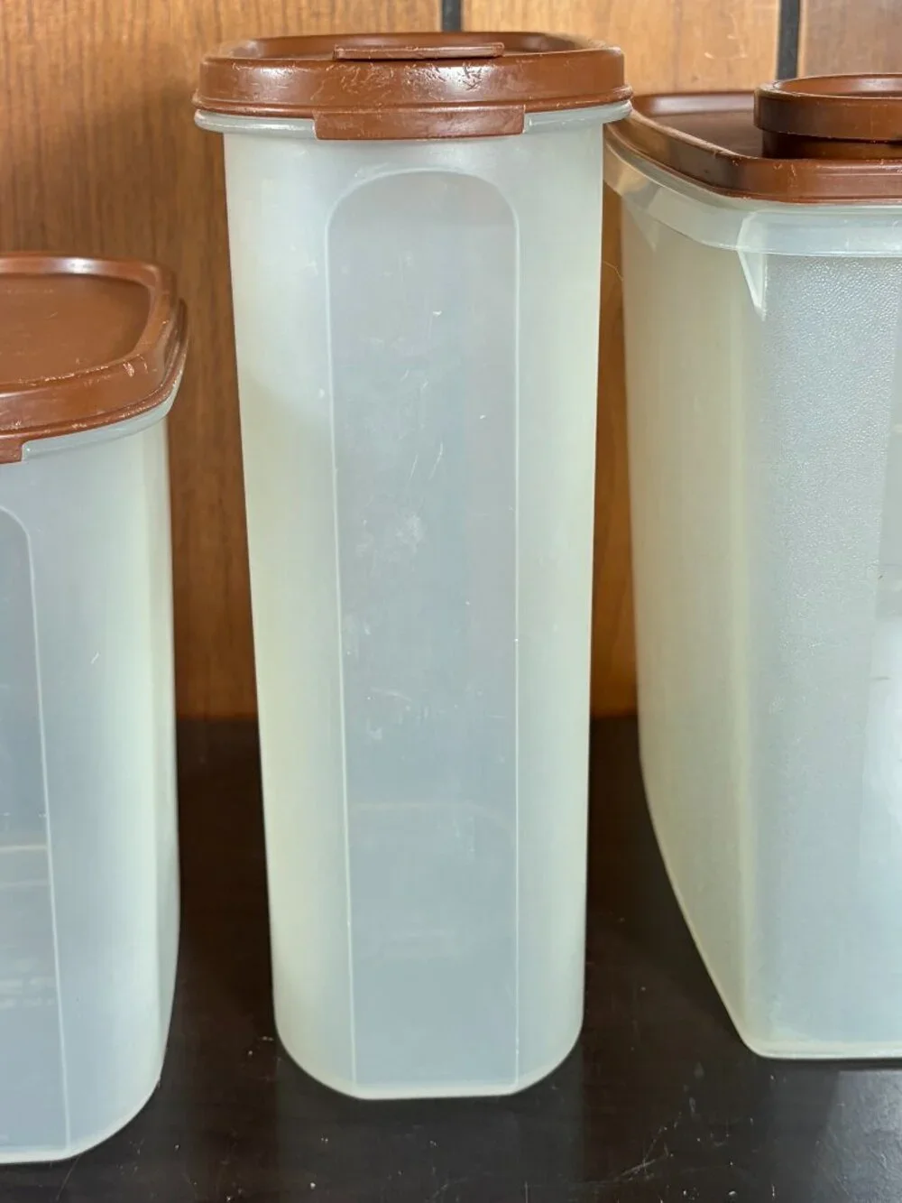3 Vintage Tupperware Modular Mates Food Storage Containers Sheer Plastic Brown